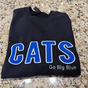 Gildan Black Crewneck Sweatshirt with Blue 'CATS' Appliqué